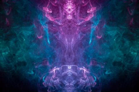 Smoke of pattern pink and blue  in the form of horror monster on a dark isola Stock Photos