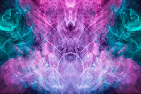 Smoke of pattern pink and blue  in the form of horror monster on a dark isola Stock Photos