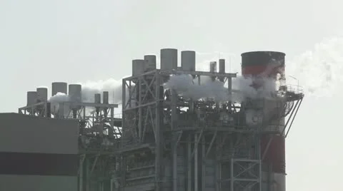 Smoke &amp; pollution. Chimneys emitting gasses and vapors in harbor zone. Stock Footage 12721068
