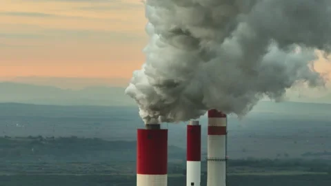 Smoke pollution from smokestacks Stock Footage 212596010