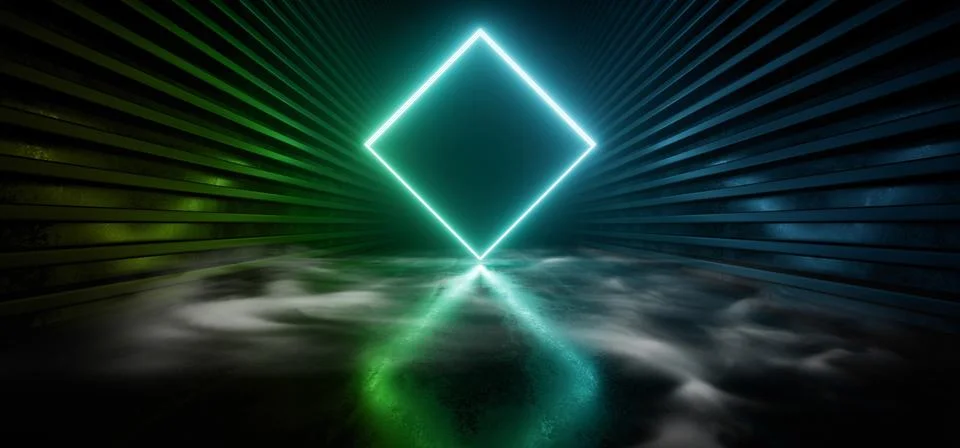 Smoke Rectangle Gradient Neon Laser Green Blue Glowing Electric Fluorescent D Illustrazione stock