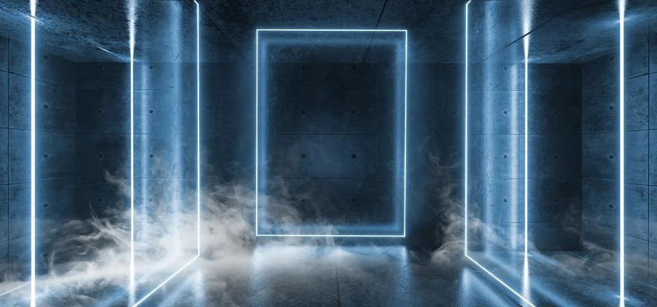 Smoke Rectangle Stage Laser Fluorescent Neon Glowing Vertical laser Tube Line 스톡 일러스트