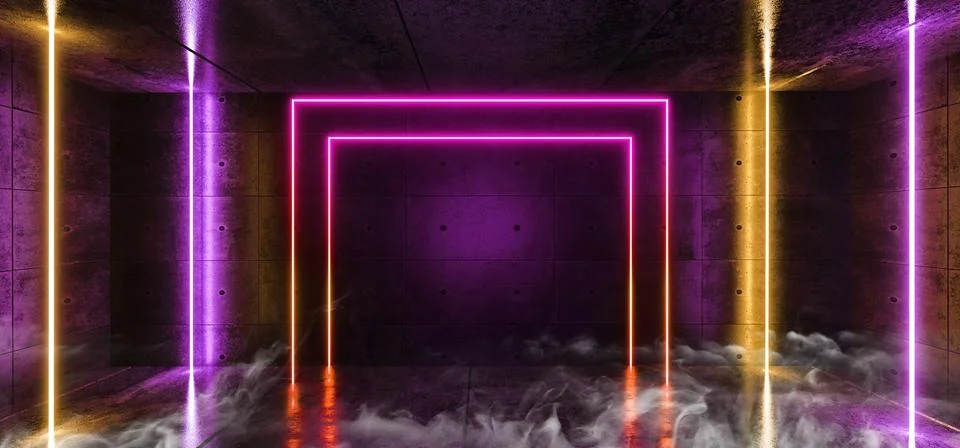 Smoke Rectangle Stage Laser Fluorescent Neon Glowing Vertical laser Tube Line 스톡 일러스트