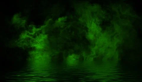 Smoke with reflection in water. Mistery green fog texture overlays background Stock Illustration