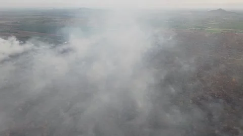 Smoke rises from a burning landscape Stock Footage 333050685