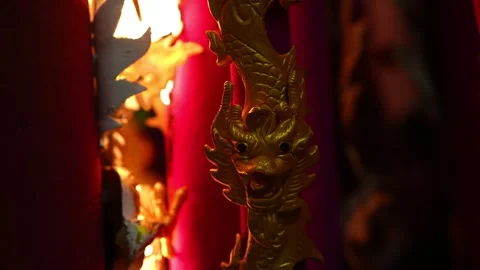 Smoke rises as a dragon-shaped joss stick burns Видео 314389260