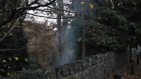 Smoke rising from behind a wall whilst panning up and down Stock Footage 101761640
