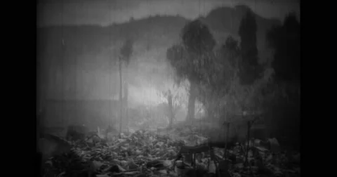 Smoke rising from burning hut Stock Footage 43458410
