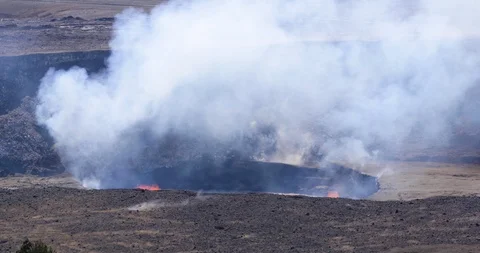 Smoke rising out of the active volcanic crater Stock Footage 93605201