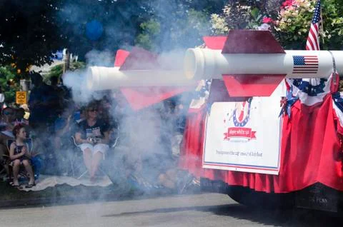 Smoke from rocket-powered float Stock Photos