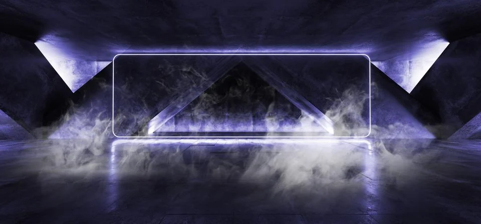 Smoke Sci Fi Fluorescent Vibrant Rectangle Frame Shaped Neon Glowing Blue Lig Illustrazione stock