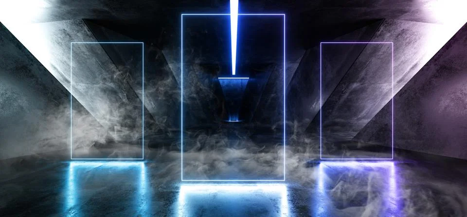 Smoke Sci Fi Fluorescent Vibrant Rectangle Shaped Neon Glowing Blue Purple Li Illustrazione stock