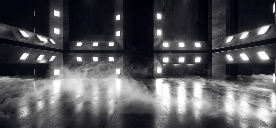 Smoke Sci Fi Future Steam Mist Fog Studio Neon Led Laser White Lights Glowing Ilustración de archivo