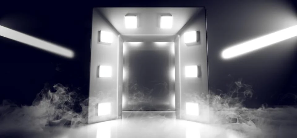 Smoke Sci Fi Future Steam Mist Fog Studio Neon Led Laser White Lights Glowing 스톡 일러스트