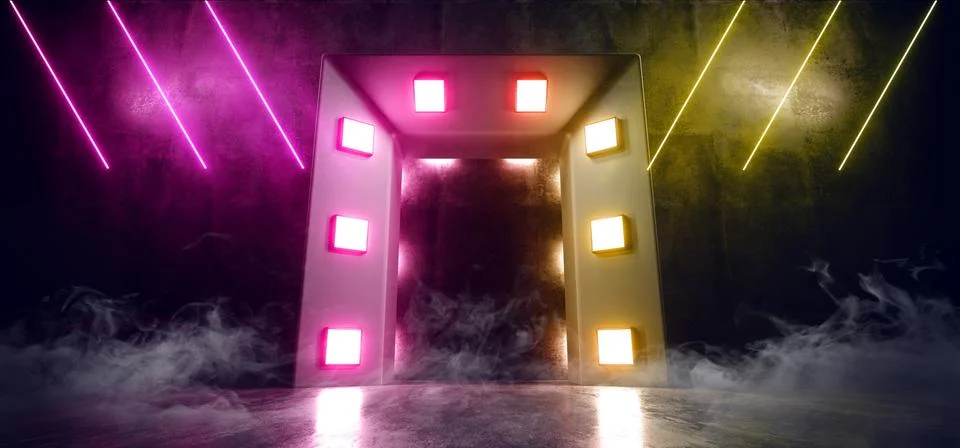 Smoke Sci Fi Future Steam Mist Fog Studio Neon Led Laser Orange Purple Lights Illustrazione stock