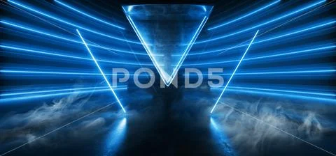 Smoke Sci Fi Futuristic Triangle Blue Neon Podium Synthwave Tunnel ...