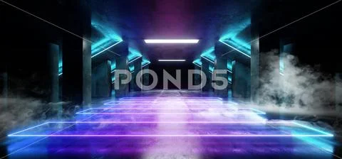 Smoke Sci Fi Neon Modern Futuristic VIbrant Glow Purple Blue Laser Show Stage Stock Illustration