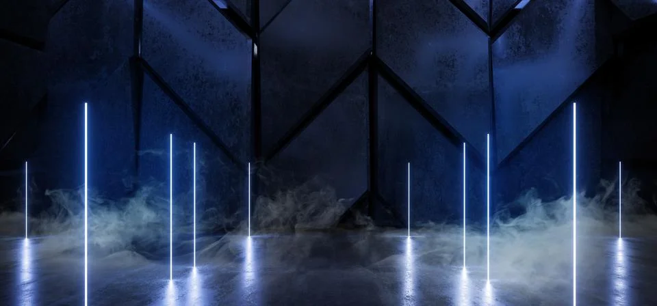 Smoke Sci Fi Phantom Blue Pillars Glowing Led Neon Lights Blue Vibrant Dark O Illustrazione stock