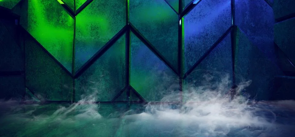 Smoke Sci Fi Phantom Blue Glowing Led Neon Lights Green Blue Vibrant Dark On  Illustrazione stock