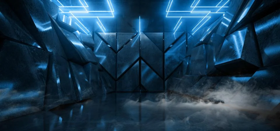 Smoke Sci Fi Phantom Blue Glowing Led Neon Lights Blue Vibrant Dark On Abstra Illustrazione stock