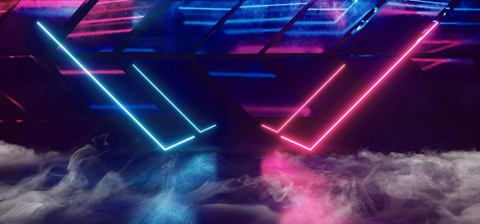 Smoke Sci Fi Phantom Purple Blue Pillars Glowing Led Neon Lights Blue Vibrant Illustrazione stock