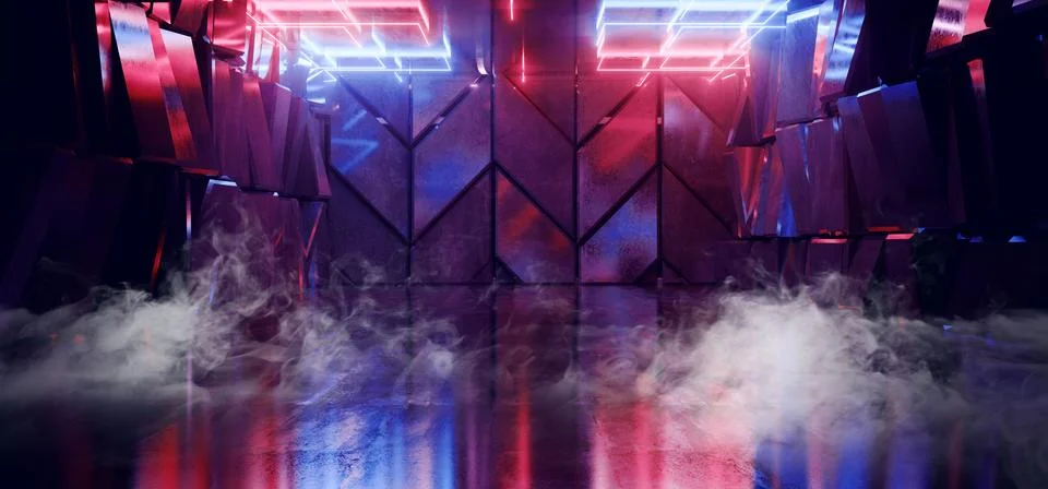 Smoke Sci Fi Phantom Purple Blue Red Glowing Led Neon Lights Blue Vibrant Dar Illustrazione stock
