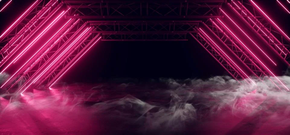 Smoke Sci Fi Triangle Purple Red Neon Laser Arch Beam Construction Stage Conc Stock Illustration