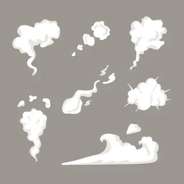 Smoke set special effects template. Cartoon steam clouds, puff, mist, fog Stock Illustration