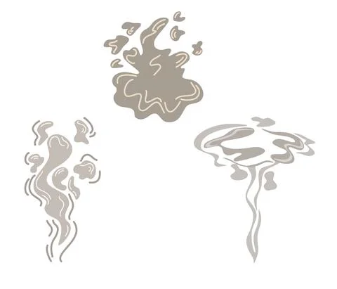 Smoke set. Steam clouds, puff, fog, fog, water vapor or dust explosion. Clipa Stock Illustration