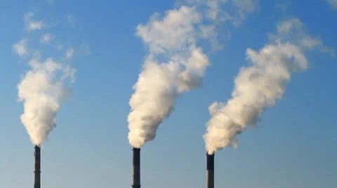 Smoke stack on blue sky background Video stock 8967970