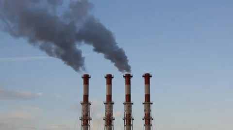 Smoke stack on blue sky background 9567 Stock Footage 32658245