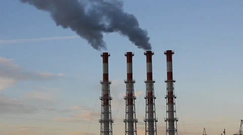 Smoke stack on blue sky background 9566 Stock Footage 32658259