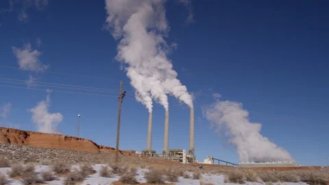 Smoke stack emitting smoke in Antelope Canyon area Stock Footage 104113501