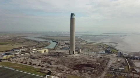 Smoke Stack Implosion Stock Footage 114890823