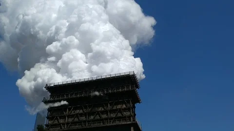 Smoke stack from industrial chimney, air pollution problem Stock Footage 113761834