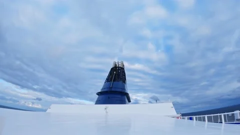 Smoke stack or exhaust of a large cruise ship or passenger ferry. Stock Footage 201011364