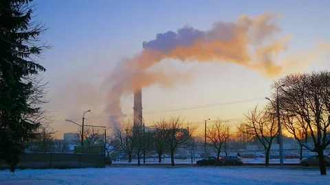 Smoke stack over blue sky background. Stock Footage 85365759