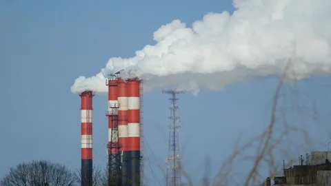 Smoke stack over blue sky background. Stock Footage 86388717