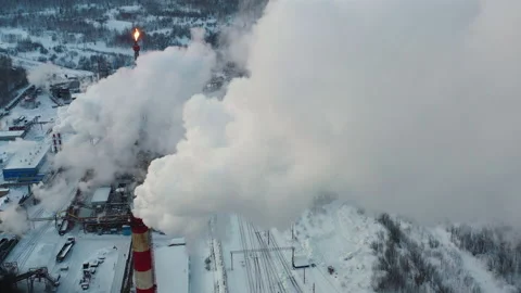 Smoke stack pollute atmosphere, plant pipes exhaust gases, industrial zone Stock Footage 149749892