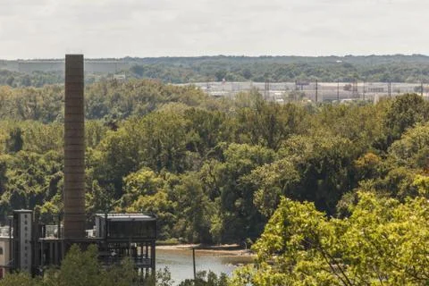 Smoke Stack on River Stock Photos