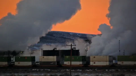 Smoke Stacks and Train Stock Footage 52454092