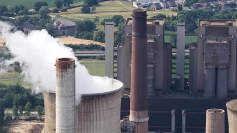 Smoke stacks, chimney air pollution, steam and industrial gases coming from 스톡 동영상 317083264