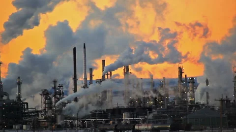 Smoke Stacks from distant Factory Stock Footage 52454086
