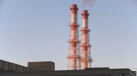 Smoke stacks of factory Stock Footage