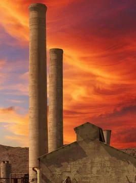 Smoke Stacks at Sunset Stock-Fotos