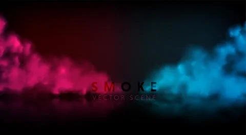 Smoke stage vector background. Abstract blue and red fog with shadow. Stock Illustration