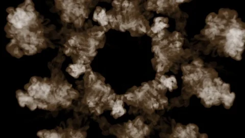 Smoke streams form ring in slow motion view from above. Isolated on black Stock Footage 84924313