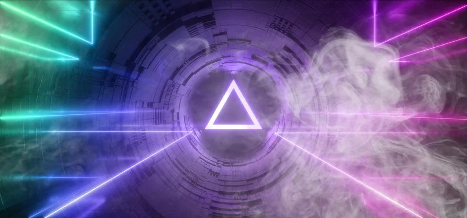 Smoke Studio Sci Fi Neon Glowing Triangle Sphere Circle Gate Portal  Gradient 스톡 일러스트