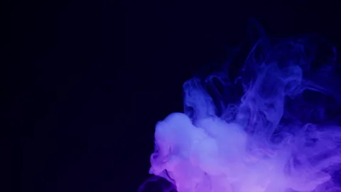Smoke texture on black background in blue neon light. Smoking, steam clouds of Stock Footage 265916150