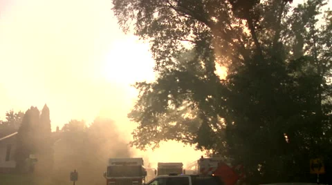 Smoke through trees Firetruck Stock Footage 46970788